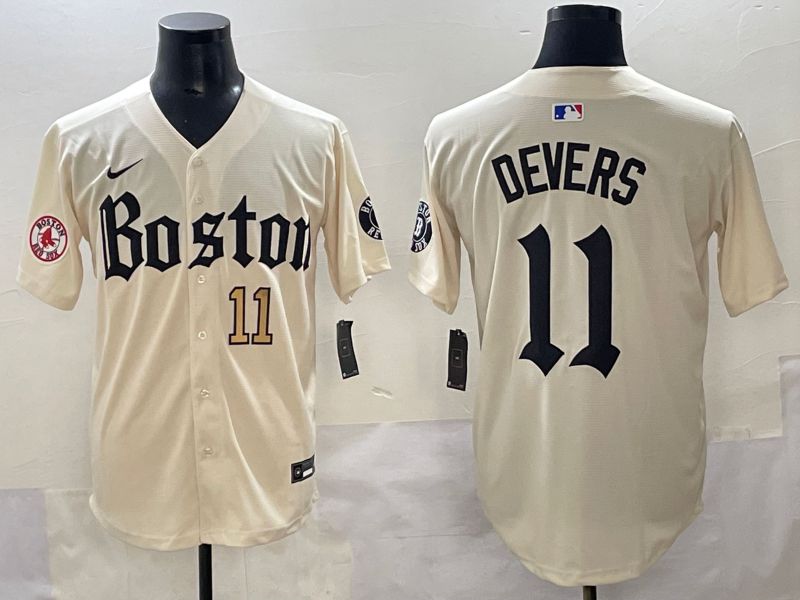 Men 2025 Boston Red Sox 11 Devers Cream Five generations Joint Name Nike MLB Jersey style 4